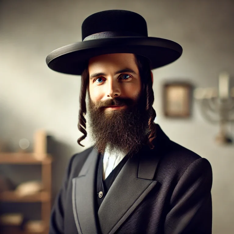 DALL·E-2024-12-24-12.14.58-A-detailed-portrait-of-a-rabbi-dressed-in-traditional-Jewish-attire-including-a-black-hat-and-long-coat-standing-in-a-serene-and-simple-background